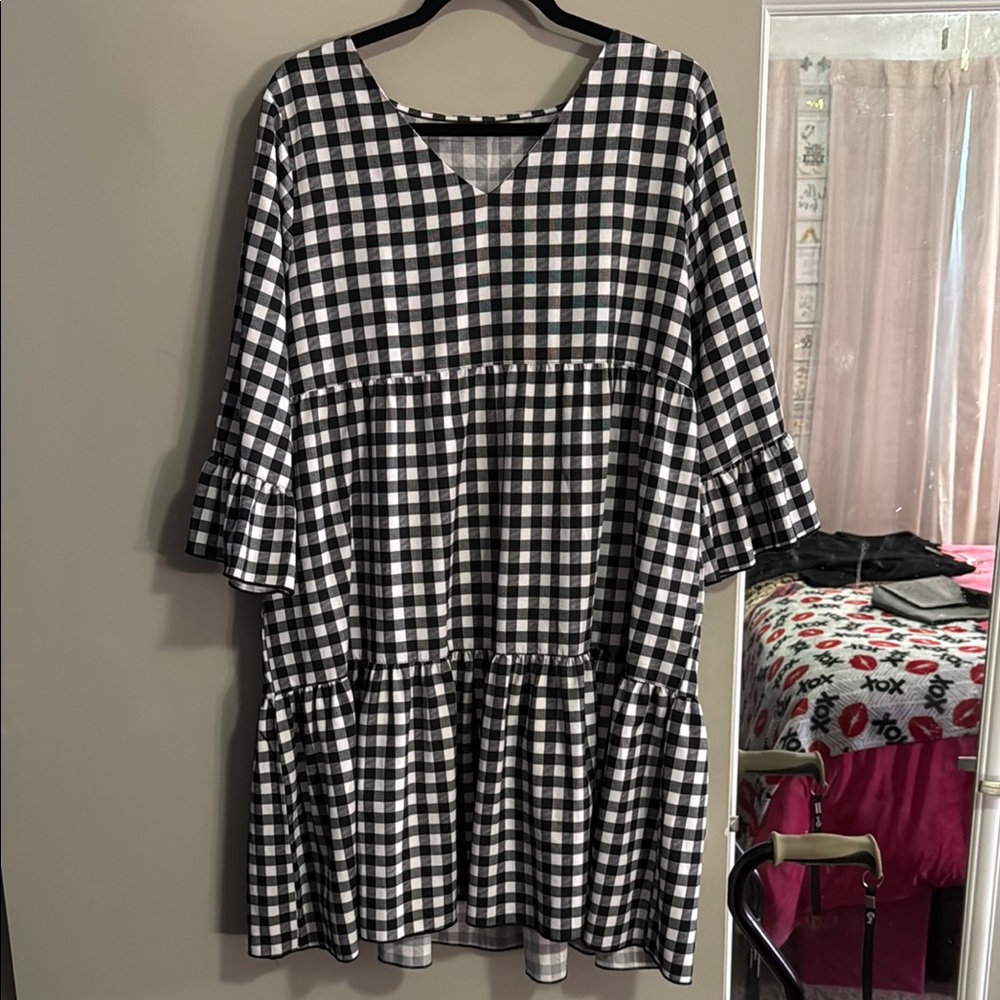 Black and White Gingham Tiered Women's Dress